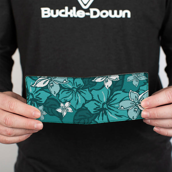 Buckle-Down Bi-Fold Wallet - Hibiscus Collage Turquoise Shades