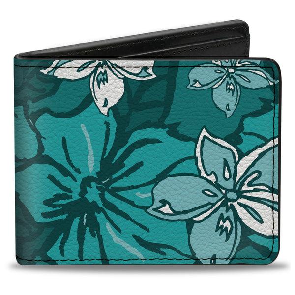 Buckle-Down Bi-Fold Wallet - Hibiscus Collage Turquoise Shades