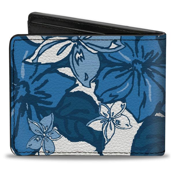 Buckle-Down Bi-Fold Wallet - Hibiscus Collage White Blues