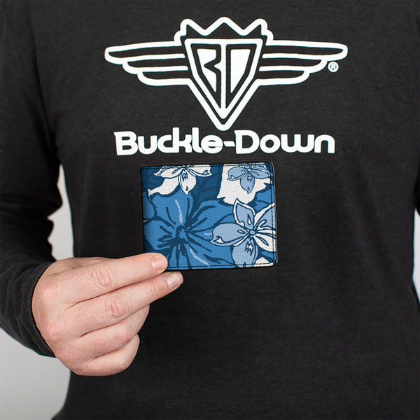Buckle-Down Bi-Fold Wallet - Hibiscus Collage White Blues