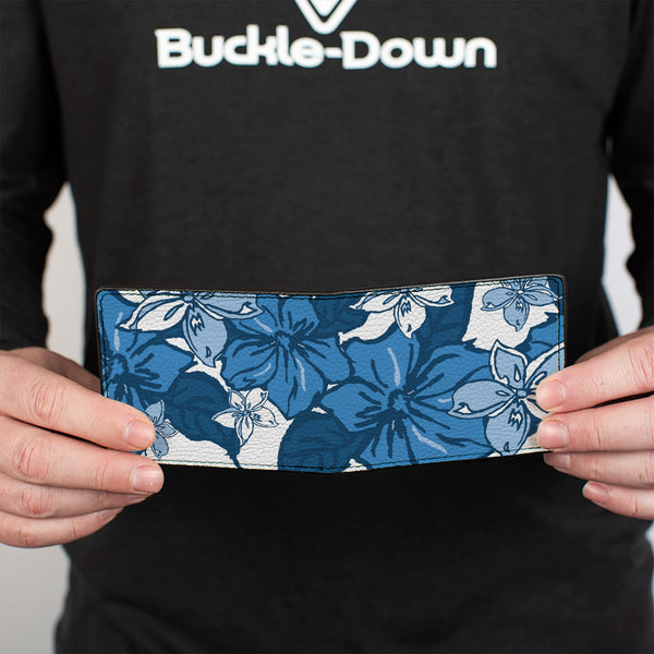 Buckle-Down Bi-Fold Wallet - Hibiscus Collage White Blues
