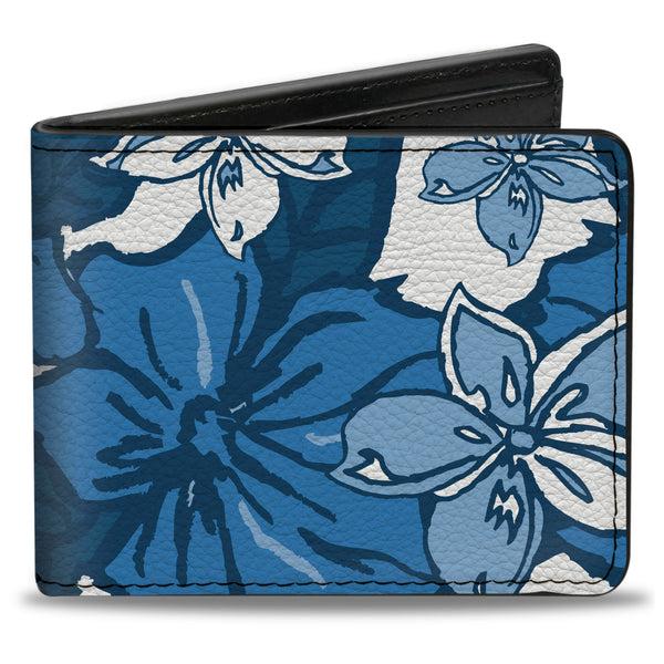 Buckle-Down Bi-Fold Wallet - Hibiscus Collage White Blues