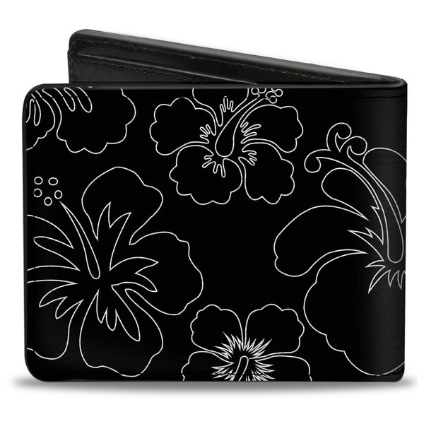 Buckle-Down Bi-Fold Wallet - Hibiscus Outline Black White