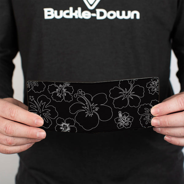 Buckle-Down Bi-Fold Wallet - Hibiscus Outline Black White