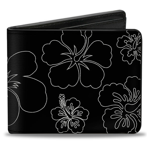 Buckle-Down Bi-Fold Wallet - Hibiscus Outline Black White