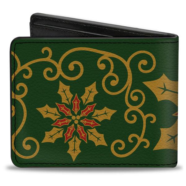 Buckle-Down Bi-Fold Wallet - Holiday Holly Green Gold Red