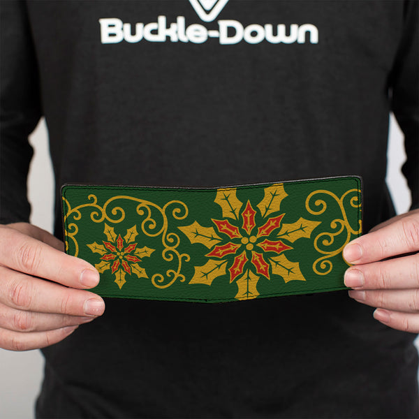 Buckle-Down Bi-Fold Wallet - Holiday Holly Green Gold Red
