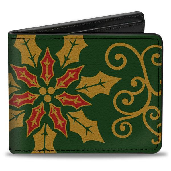 Buckle-Down Bi-Fold Wallet - Holiday Holly Green Gold Red