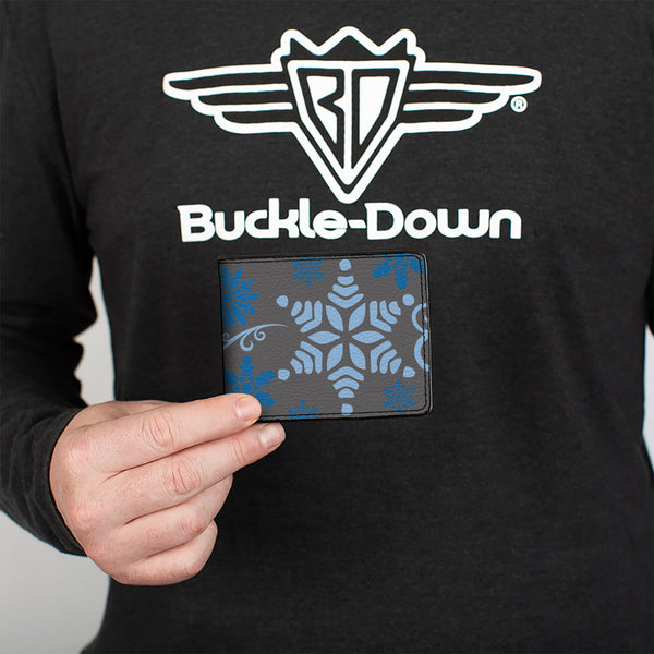 Buckle-Down Bi-Fold Wallet - Holiday Snowflakes Gray Blue