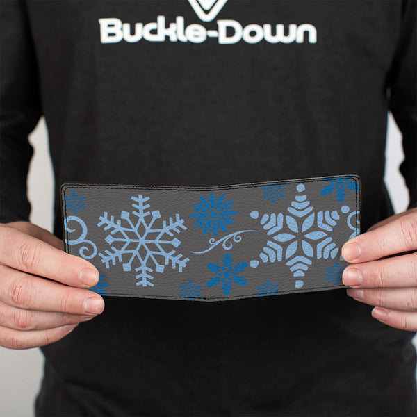 Buckle-Down Bi-Fold Wallet - Holiday Snowflakes Gray Blue