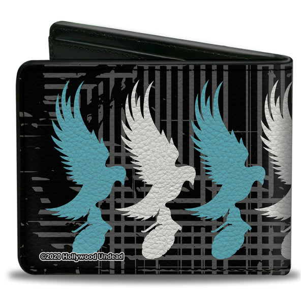 Buckle-Down Bi-Fold Wallet - Hollywood Undead Dove & Grenade Logo Striping Black Gray Teal White