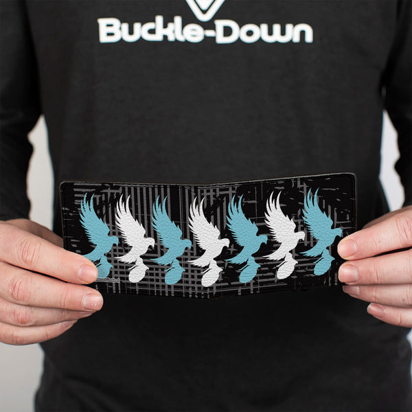 Buckle-Down Bi-Fold Wallet - Hollywood Undead Dove & Grenade Logo Striping Black Gray Teal White