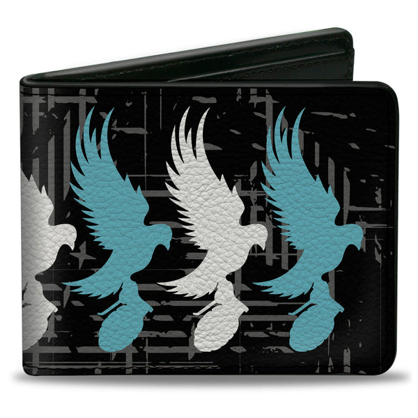 Buckle-Down Bi-Fold Wallet - Hollywood Undead Dove & Grenade Logo Striping Black Gray Teal White
