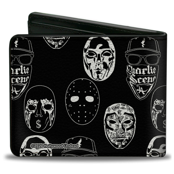 Buckle-Down Bi-Fold Wallet - Hollywood Undead Mask Icons Scattered Black White