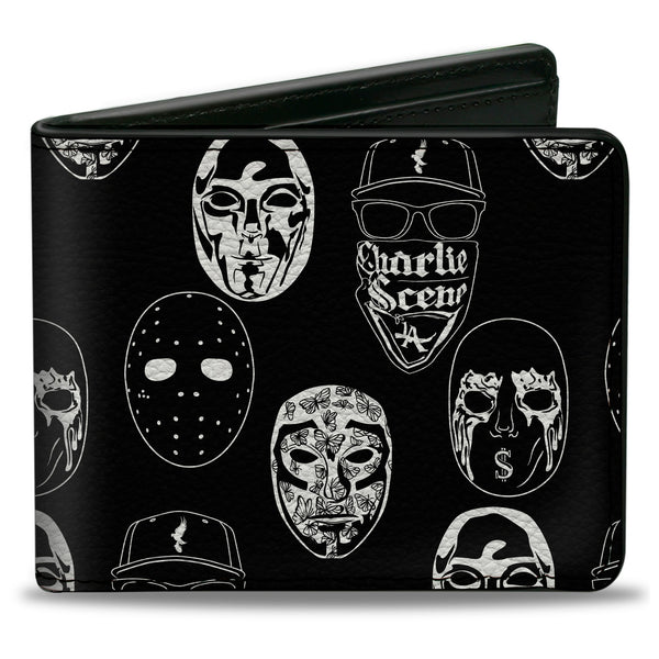 Buckle-Down Bi-Fold Wallet - Hollywood Undead Mask Icons Scattered Black White