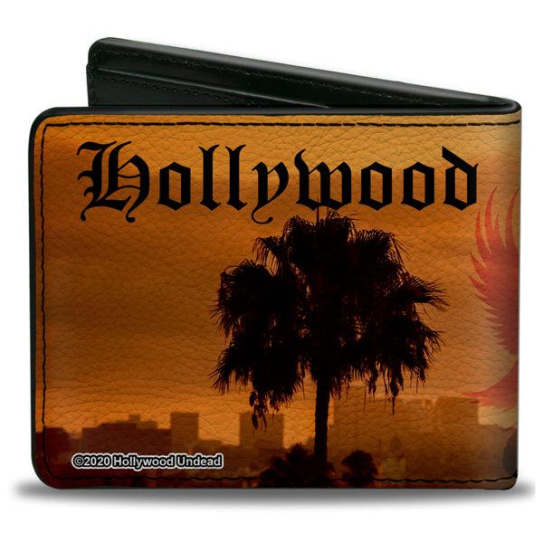 Buckle-Down Bi-Fold Wallet - HOLLYWOOD UNDEAD Old English Skyline Oranges Black