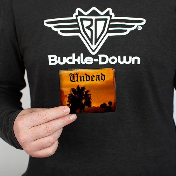 Buckle-Down Bi-Fold Wallet - HOLLYWOOD UNDEAD Old English Skyline Oranges Black