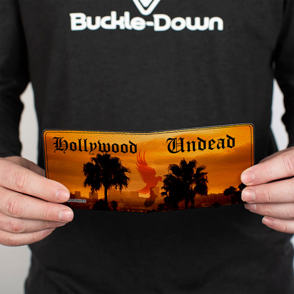 Buckle-Down Bi-Fold Wallet - HOLLYWOOD UNDEAD Old English Skyline Oranges Black