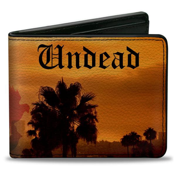Buckle-Down Bi-Fold Wallet - HOLLYWOOD UNDEAD Old English Skyline Oranges Black