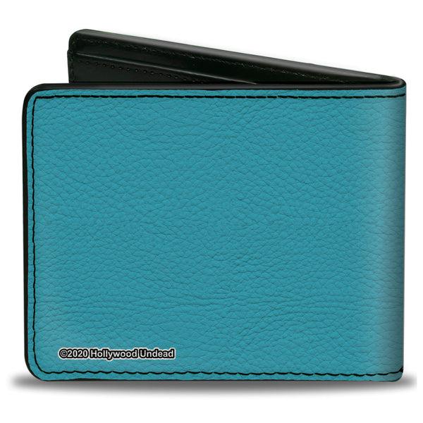 Buckle-Down Bi-Fold Wallet - HOLLYWOOD UNDEAD Text Logo Dove & Grenade Icon Teal Black