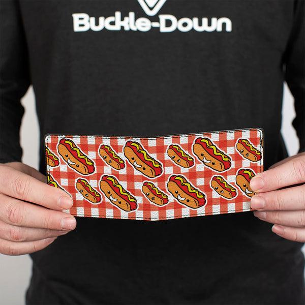Buckle-Down Bi-Fold Wallet - Hot Dogs Buffalo Plaid White Red