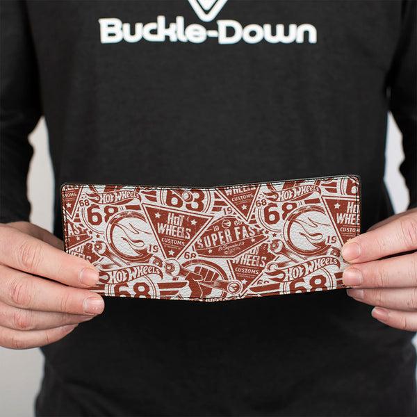 Buckle-Down Bi-Fold Wallet - Hot Wheels 68 Icons Collage Burgundy/White