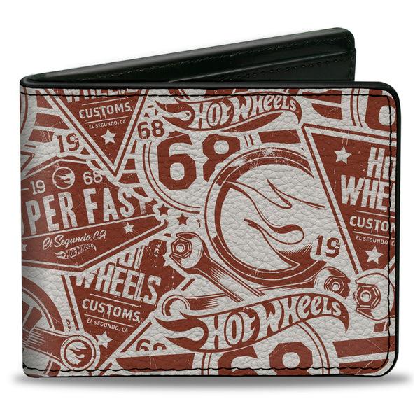 Buckle-Down Bi-Fold Wallet - Hot Wheels 68 Icons Collage Burgundy/White