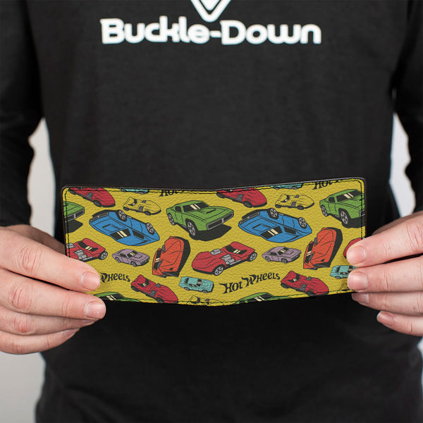 Buckle-Down Bi-Fold Wallet - HOT WHEELS Cars Scattered Yellow/Multi Color