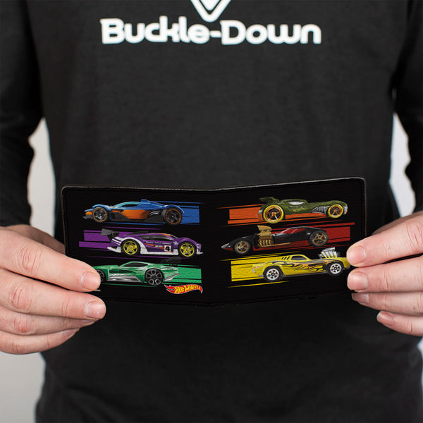 Buckle-Down Bi-Fold Wallet - Hot Wheels Six Sportscar Profiles Black/Multi Color