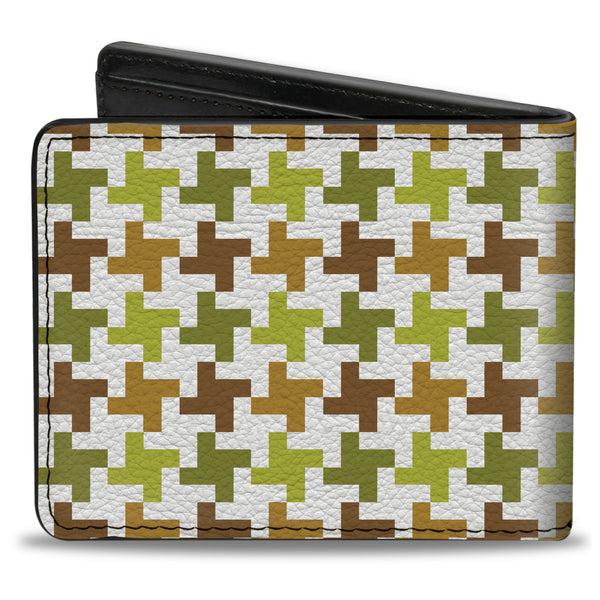 Buckle-Down Bi-Fold Wallet - Houndstooth White Green Brown