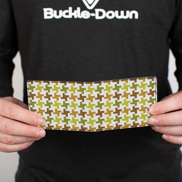 Buckle-Down Bi-Fold Wallet - Houndstooth White Green Brown