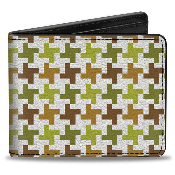 Buckle-Down Bi-Fold Wallet - Houndstooth White Green Brown