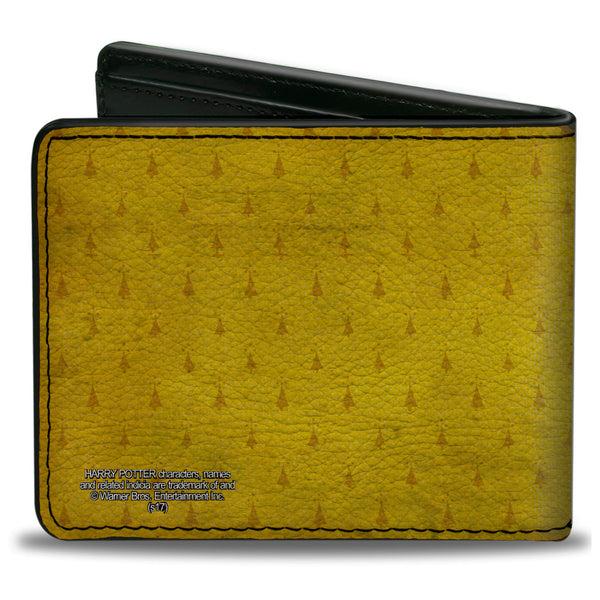 Buckle-Down Bi-Fold Wallet - HUFFLEPUFF Crest Stripe4 Weathered Gold Brown