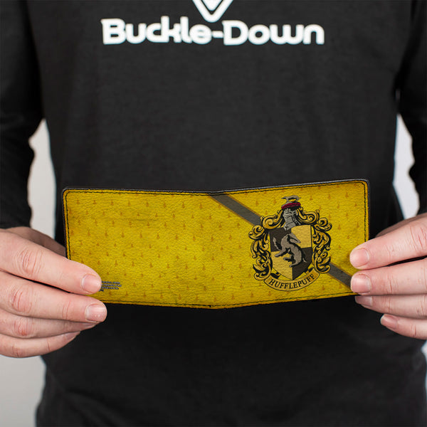 Buckle-Down Bi-Fold Wallet - HUFFLEPUFF Crest Stripe4 Weathered Gold Brown