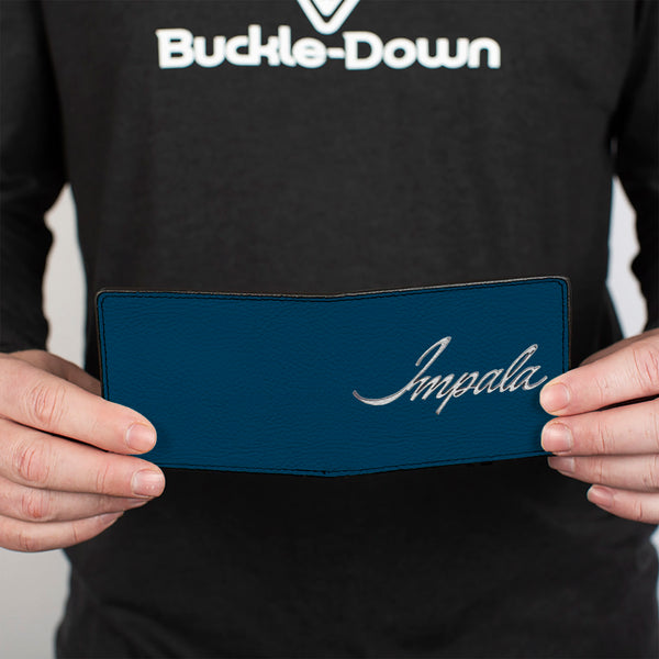 Buckle-Down Bi-Fold Wallet - IMPALA Script Emblem Blue Silver
