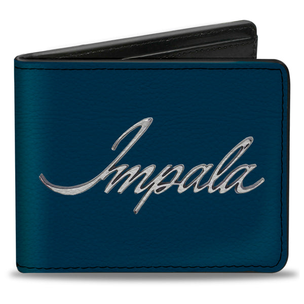 Buckle-Down Bi-Fold Wallet - IMPALA Script Emblem Blue Silver
