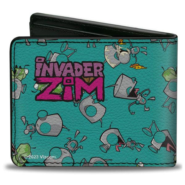 Buckle-Down Bi-Fold Wallet - INVADER ZIM GIR Robot And Disguised Poses Scattered Blue