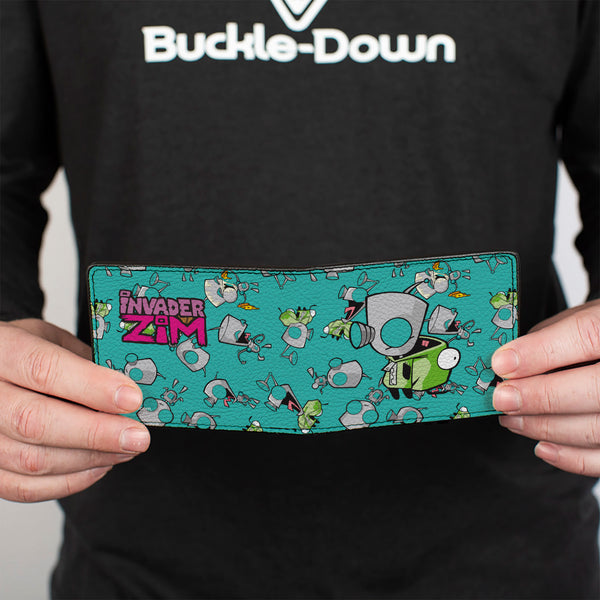 Buckle-Down Bi-Fold Wallet - INVADER ZIM GIR Robot And Disguised Poses Scattered Blue