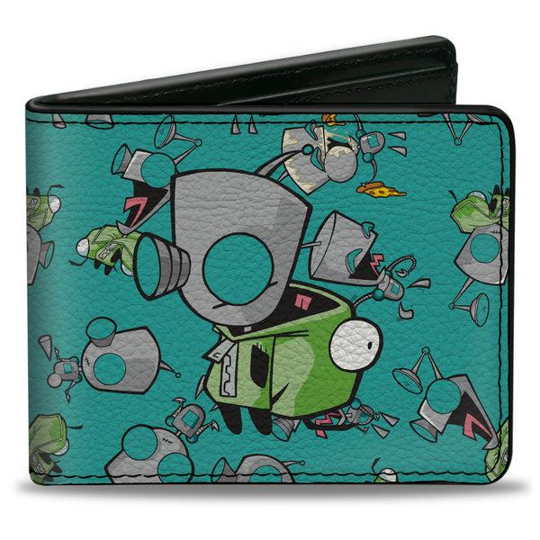 Buckle-Down Bi-Fold Wallet - INVADER ZIM GIR Robot and Disguised Poses Scattered Blue