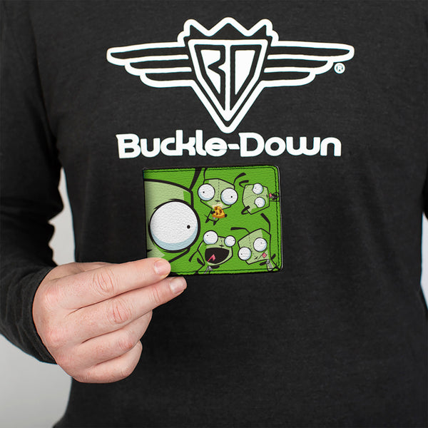 Buckle-Down Bi-Fold Wallet - Invader Zim GIR Split Close-Up And Poses Blue/Green