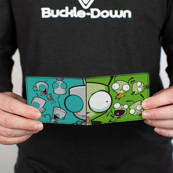 Buckle-Down Bi-Fold Wallet - Invader Zim GIR Split Close-Up And Poses Blue/Green
