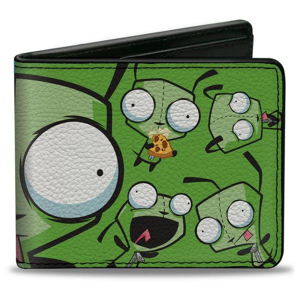 Buckle-Down Bi-Fold Wallet - Invader Zim GIR Split Close-Up and Poses Blue/Green