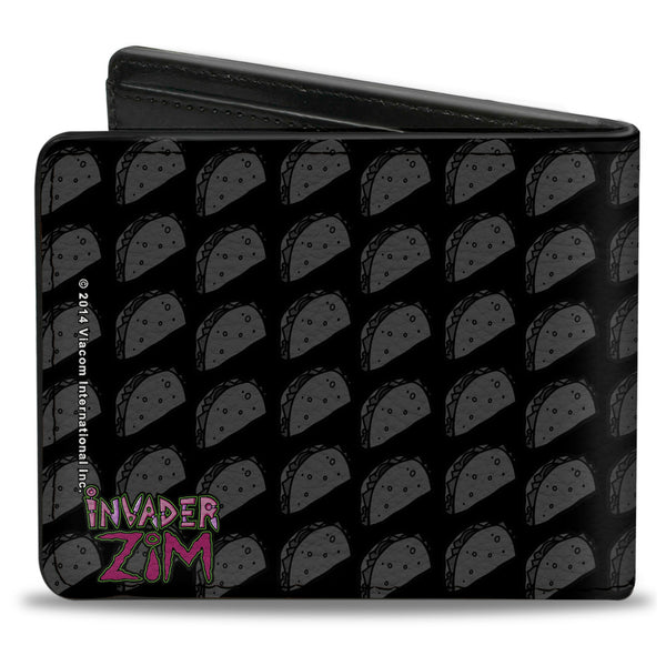 Buckle-Down Bi-Fold Wallet - Invader Zim GIR TACOS Pose Taco Monogram Black/Gray