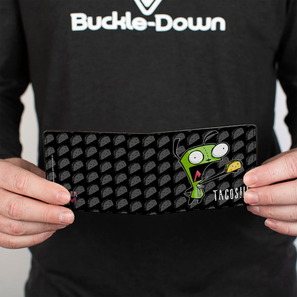 Buckle-Down Bi-Fold Wallet - Invader Zim GIR TACOS Pose Taco Monogram Black/Gray