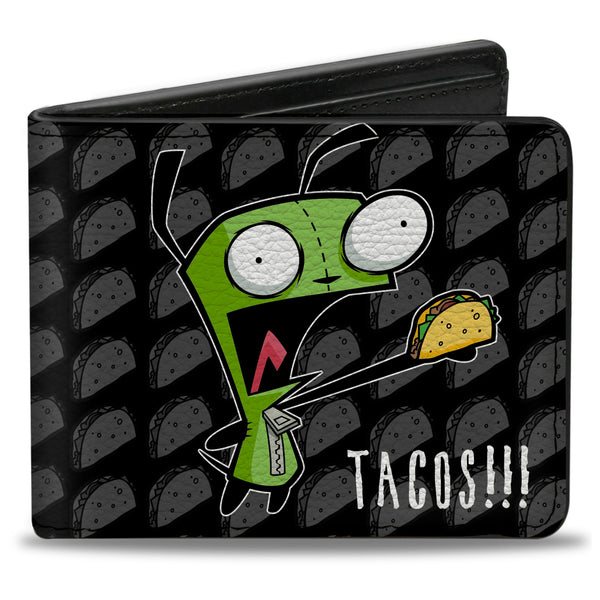 Buckle-Down Bi-Fold Wallet - Invader Zim GIR TACOS Pose Taco Monogram Black/Gray