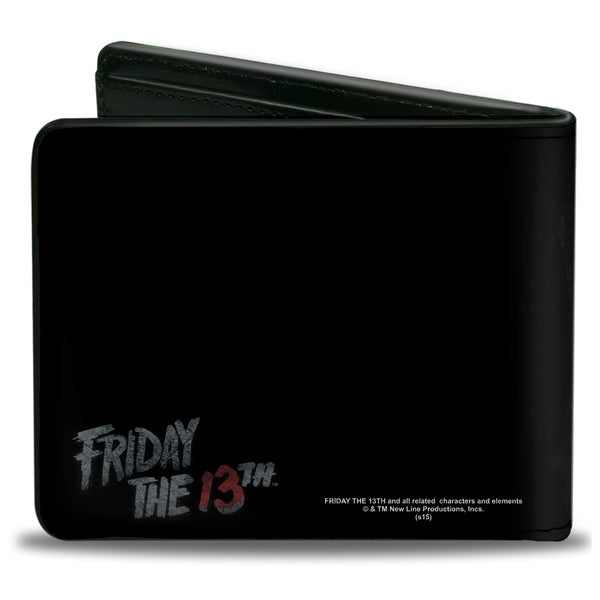 Buckle-Down Bi-Fold Wallet - Jason Mask3 CLOSE-UP + FRIDAY THE 13th Black Grays Red