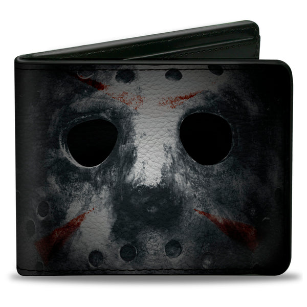 Buckle-Down Bi-Fold Wallet - Jason Mask3 CLOSE-UP + FRIDAY THE 13th Black Grays Red