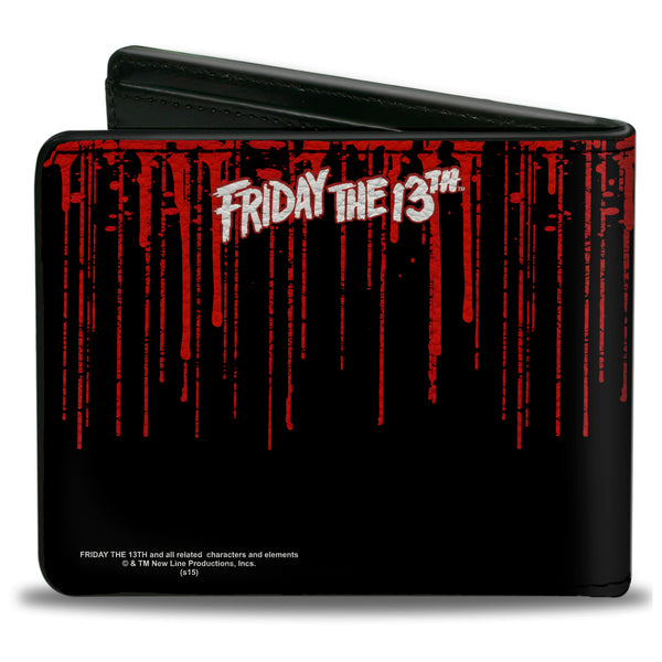 Buckle-Down Bi-Fold Wallet - JASON VOORHEES Jason Mask4 + FRIDAY THE 13th Blood Splatter Black Red White