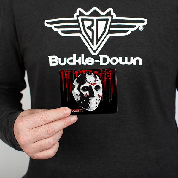 Buckle-Down Bi-Fold Wallet - JASON VOORHEES Jason Mask4 + FRIDAY THE 13th Blood Splatter Black Red White