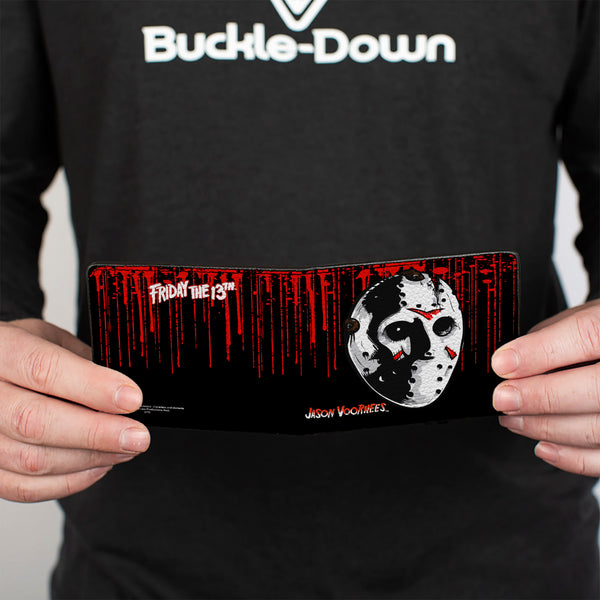 Buckle-Down Bi-Fold Wallet - JASON VOORHEES Jason Mask4 + FRIDAY THE 13th Blood Splatter Black Red White